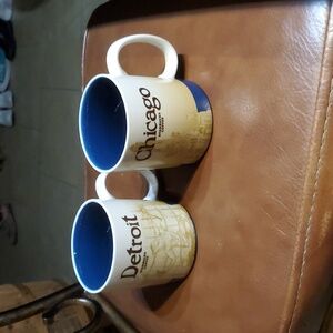 Lot Of 2 2009 Starbucks Global Icon Mug Detroit & Chicago Coffee Tea Mugs EUC